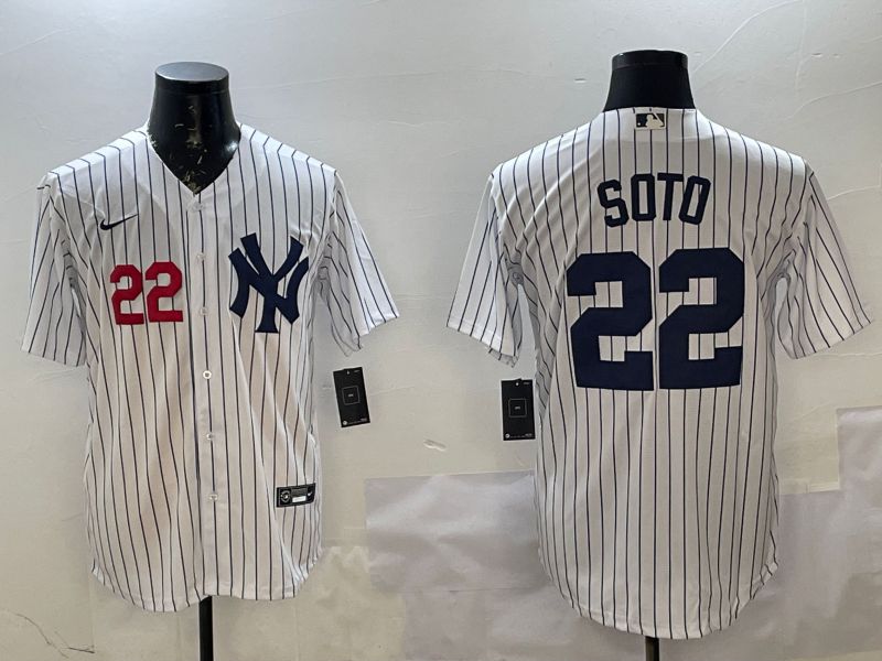 Men New York Yankees #22 Soto White Stripe Game 2025 Nike MLB Jersey style 2